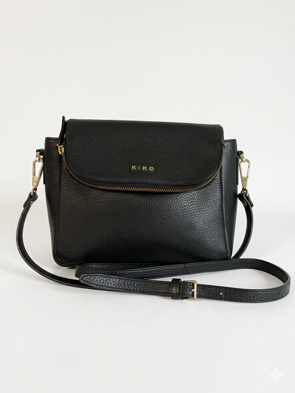 KIKO LEATHER Black Pebbled Leather Foldover Crossbody Bag Minimalist